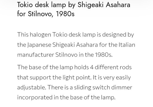 Schreibtischlampe Tokyo, Stilnovo, Shigeaki Asahara, 1980'S