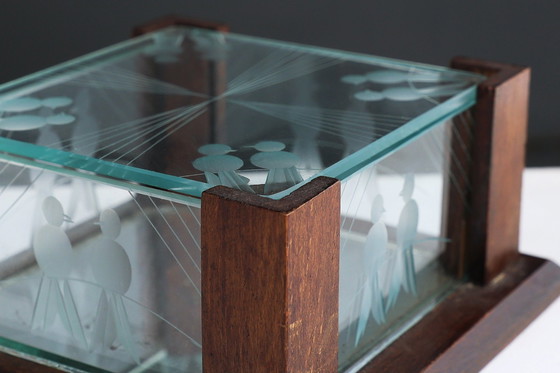 Image 1 of Art-Déco-Schmuckkästchen aus facettiertem Glas und Eiche, 1930er Jahre