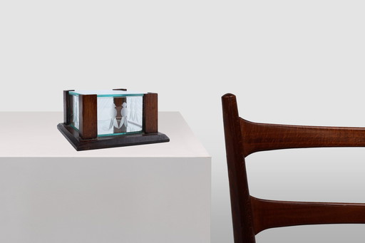 Art-Déco-Schmuckkästchen aus facettiertem Glas und Eiche, 1930er Jahre