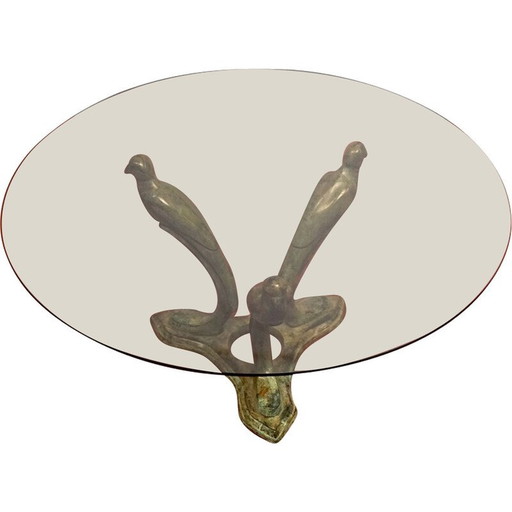 Vintage Pfau Couchtisch aus Metall und Rauchglas, Deutschland 1970