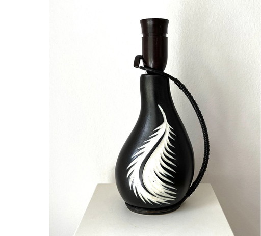 Loholt Dänische Tischlampe Lampfot Keramik, Steingut, Feder Relief, Vintage Handmade 1960S