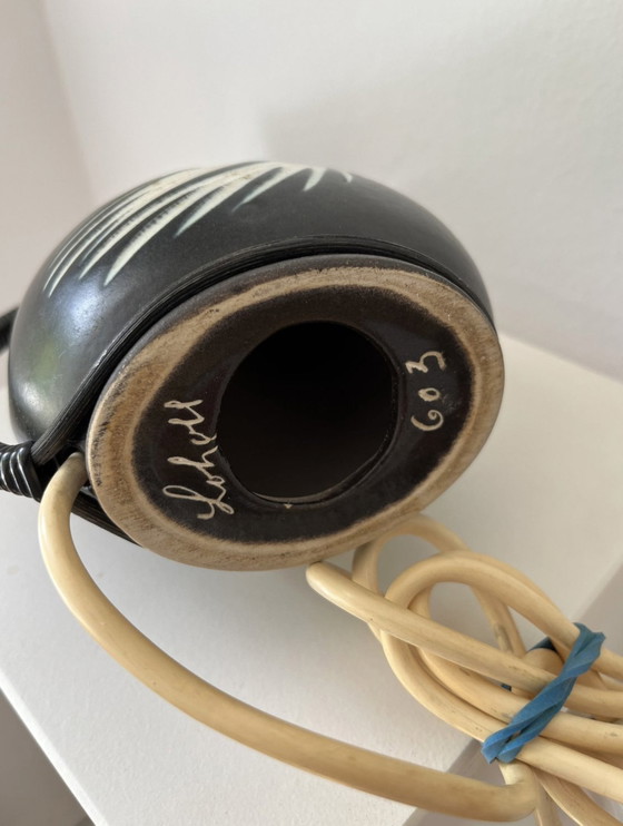 Image 1 of Loholt Dänische Tischlampe Lampfot Keramik, Steingut, Feder Relief, Vintage Handmade 1960S