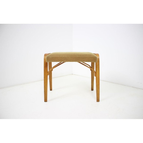 Image 1 of Vintage Thonet Pouffe aus Holz und Stoff, Tschechoslowakei 1970