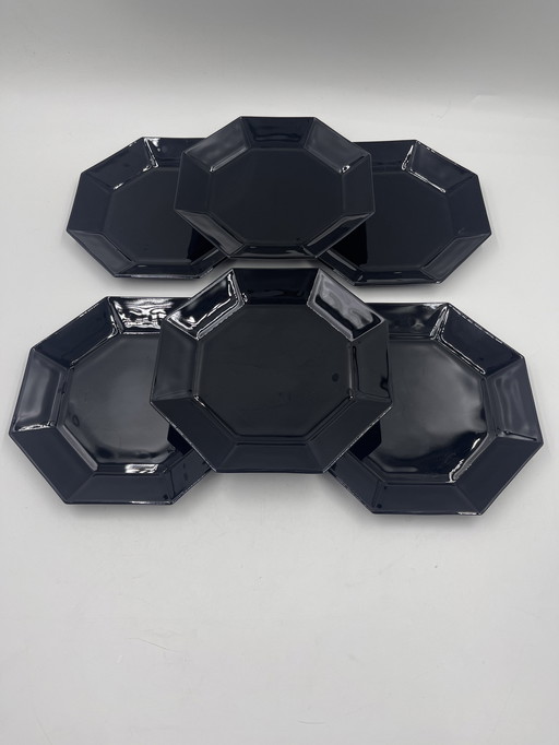 Lot Von 6 Dessertteller Schwarz Arcoroc