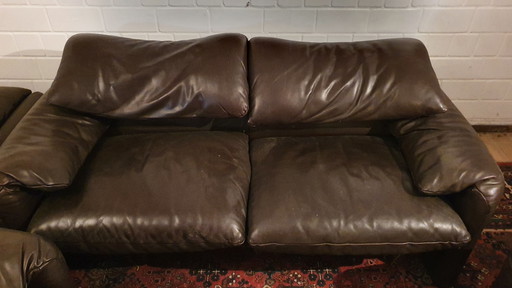 2x Cassina Maralunga Leder sofa + 2x Sessel + hocker