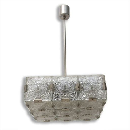 Vintage Glas und Chromstahl Aufhängung von Kamenický Šenov, Tschechoslowakei 1970