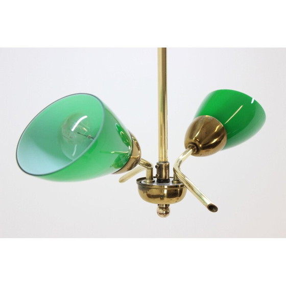 Image 1 of Vintage-Kronleuchter aus Messing und grünem Glas, Tschechoslowakei