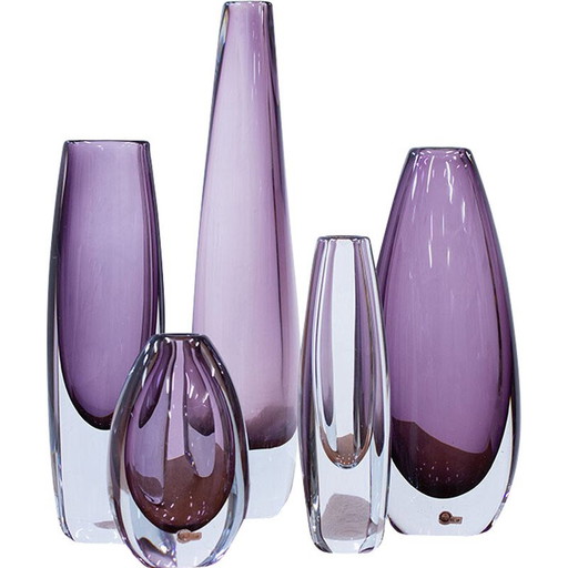 Satz von 5 alten Glasvasen von Gunnar Nylund und Asta Strömberg für Strömbergshyttan, Schweden 1950