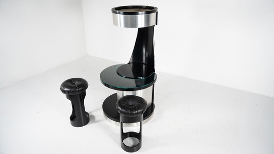 Image 1 of Mid-Century Motorisierte Bar von Willy Rizzo, Holz, Metall und Glas, Italien, 1970er Jahre