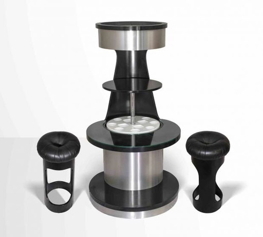 Mid-Century Motorisierte Bar von Willy Rizzo, Holz, Metall und Glas, Italien, 1970er Jahre