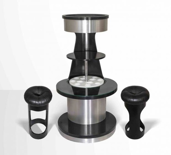 Image 1 of Mid-Century Motorisierte Bar von Willy Rizzo, Holz, Metall und Glas, Italien, 1970er Jahre