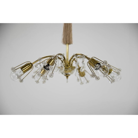 Image 1 of Kronleuchter mit 6 Flammen aus lackiertem Messing von Emil Stejnar für Rupert Nikoll, Österreich 1950