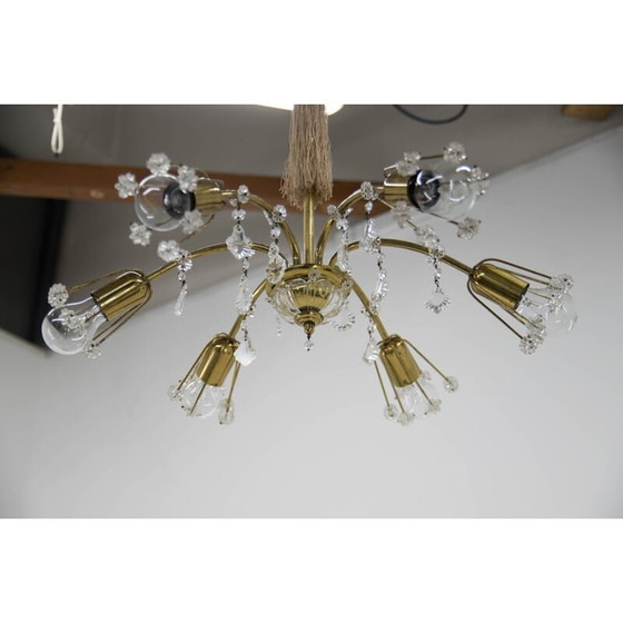 Image 1 of Kronleuchter mit 6 Flammen aus lackiertem Messing von Emil Stejnar für Rupert Nikoll, Österreich 1950