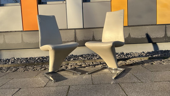 Image 1 of Rolf Benz Design Stuhl 7800 Set 2 St Leder Creme Mit Chrom-Füßen