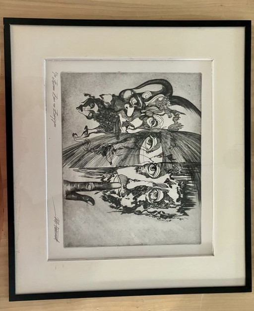 Radierung "Hören, Sehen und Schweigen"