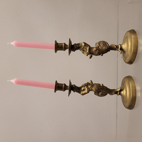 Image 1 of Paar Vintage-Kerzenhalter "Tritons" aus Bronze, Frankreich