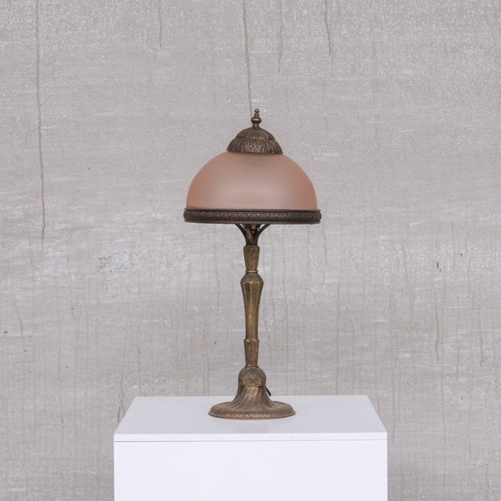 Image 1 of Französische Jugendstil-Tischlampe aus Messing und Glas, 1910er Jahre