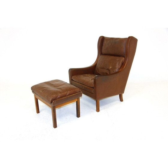 Image 1 of Vintage Leder und Palisander Sessel mit Fußstütze, Dänemark 1960