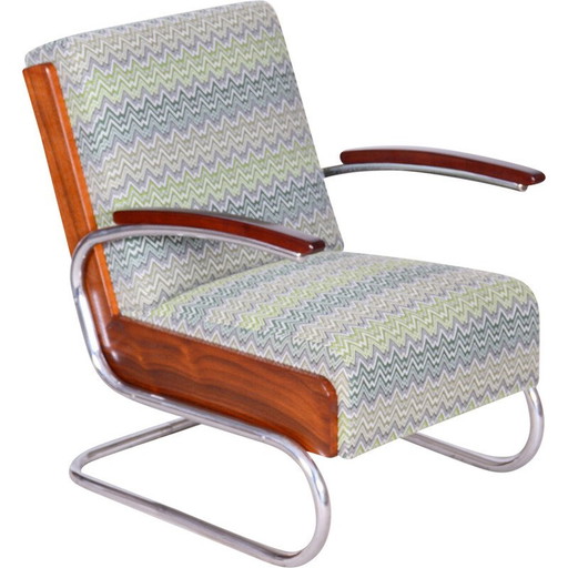 Vintage Art Deco Sessel aus Buche und Chromstahl, Tschechoslowakei 1930
