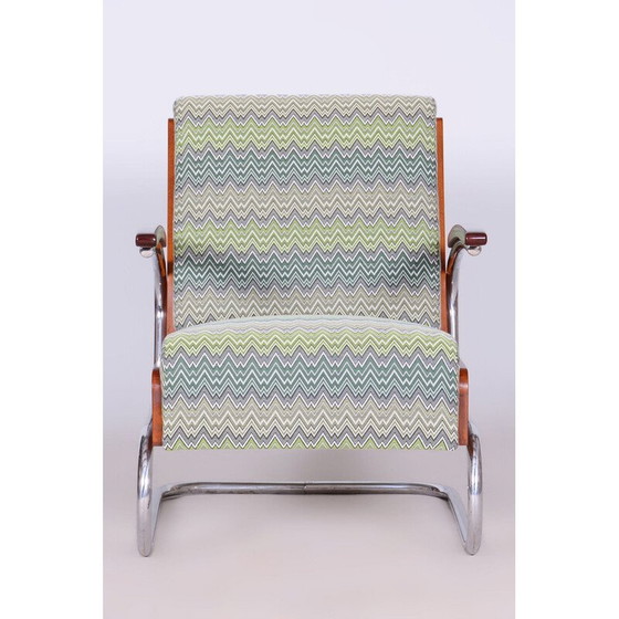 Image 1 of Vintage Art Deco Sessel aus Buche und Chromstahl, Tschechoslowakei 1930