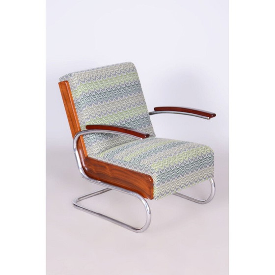 Image 1 of Vintage Art Deco Sessel aus Buche und Chromstahl, Tschechoslowakei 1930