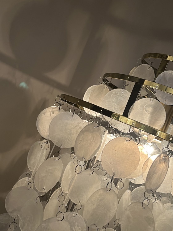 Image 1 of 2er Set Hängelampen Kapiz Muschel Lampen Opalin Perle Goldrahmen