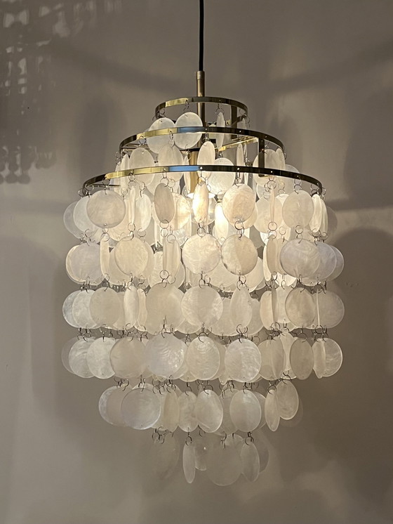 Image 1 of 2er Set Hängelampen Kapiz Muschel Lampen Opalin Perle Goldrahmen