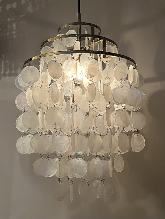 Image 1 of 2er Set Hängelampen Kapiz Muschel Lampen Opalin Perle Goldrahmen