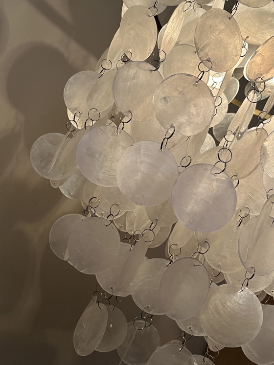 Image 1 of 2er Set Hängelampen Kapiz Muschel Lampen Opalin Perle Goldrahmen