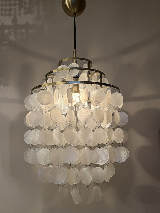 Image 1 of 2er Set Hängelampen Kapiz Muschel Lampen Opalin Perle Goldrahmen