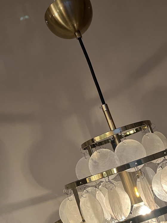 Image 1 of 2er Set Hängelampen Kapiz Muschel Lampen Opalin Perle Goldrahmen