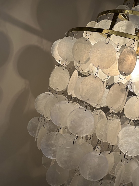 Image 1 of 2er Set Hängelampen Kapiz Muschel Lampen Opalin Perle Goldrahmen