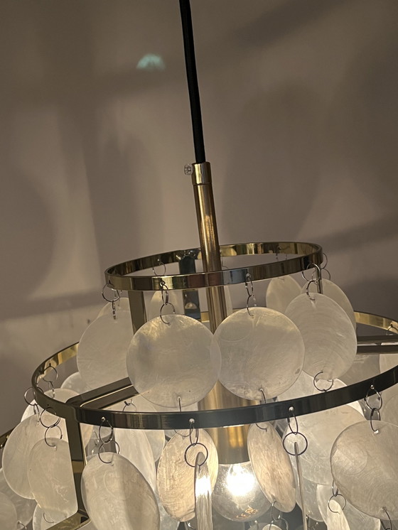 Image 1 of 2er Set Hängelampen Kapiz Muschel Lampen Opalin Perle Goldrahmen