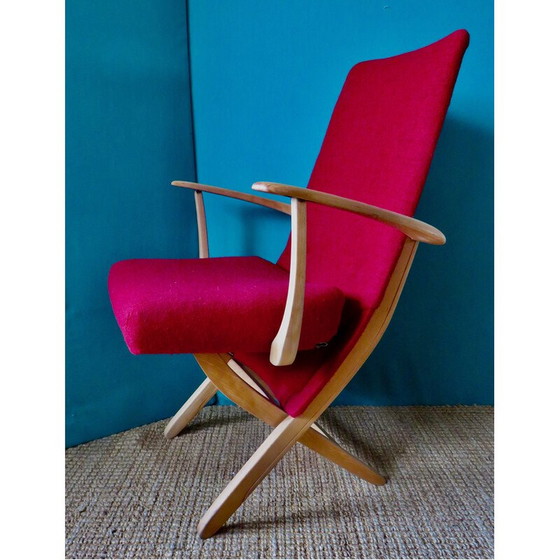 Image 1 of Paar rote Vintage-Sessel, Dänemark 1950