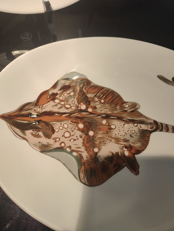 Image 1 of Pillivuyt France Dekor Grand Feu Blauer Hummer (2) und Raie (1)