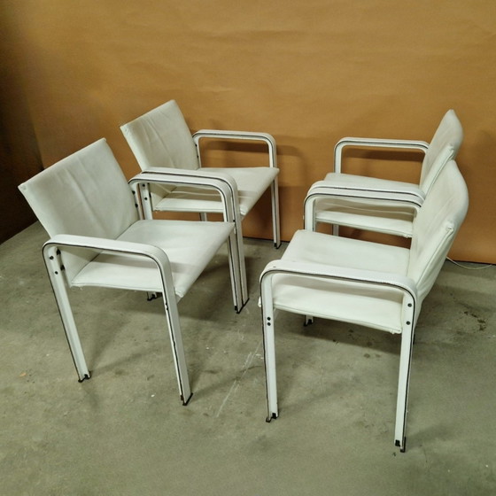 Image 1 of Set aus 4 Esszimmerstühlen aus Leder von Jacques Toussaint und Patrizia Angeloni für Matteo Grassi. Italien 1970er Jahre. 