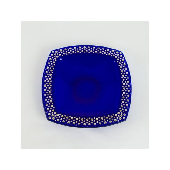 Image 1 of Vintage-Schale aus kobaltblauem Glas mit Reliefdekor in Gold, 1960