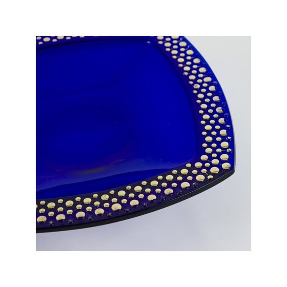 Image 1 of Vintage-Schale aus kobaltblauem Glas mit Reliefdekor in Gold, 1960