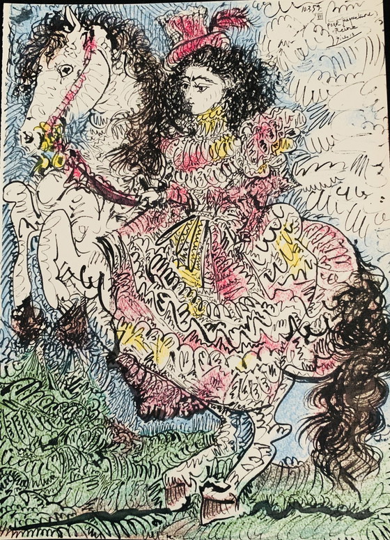 Image 1 of Pablo Picasso Original Farblithographie, Jacqueline auf einem Pferd 1961. In ausgezeichnetem Zustand.  Torres Y Torrer