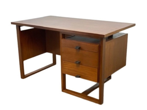 Vintage-Schreibtisch, 1960-70, Großmodel, Holz, Leder