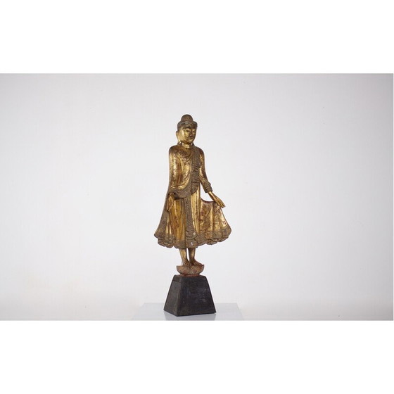 Image 1 of Stehende Buddha-Skulptur aus Massivholz, Birma