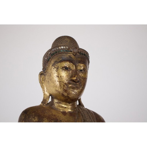 Stehende Buddha-Skulptur aus Massivholz, Birma