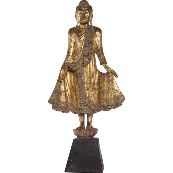 Image 1 of Stehende Buddha-Skulptur aus Massivholz, Birma