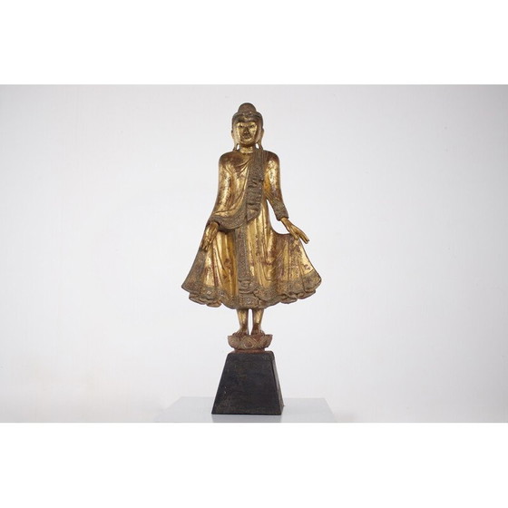 Image 1 of Stehende Buddha-Skulptur aus Massivholz, Birma