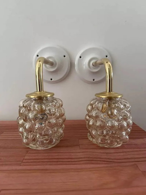 Lot Von 2 Wandleuchten Aus Goldenem Glas Bullé