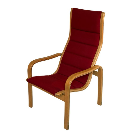 Image 1 of Yngve Ekstöm - Svedese - Loungesessel Modell 'Lamello' - Neue Füllung / Restauriert - Roter Stoff