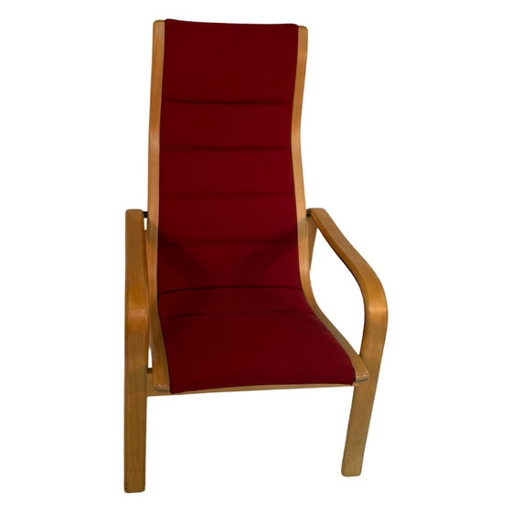 Image 1 of Yngve Ekstöm - Svedese - Loungesessel Modell 'Lamello' - Neue Füllung / Restauriert - Roter Stoff