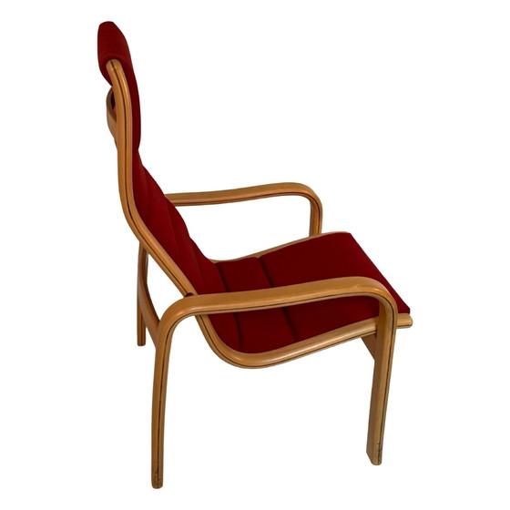 Image 1 of Yngve Ekstöm - Svedese - Loungesessel Modell 'Lamello' - Neue Füllung / Restauriert - Roter Stoff