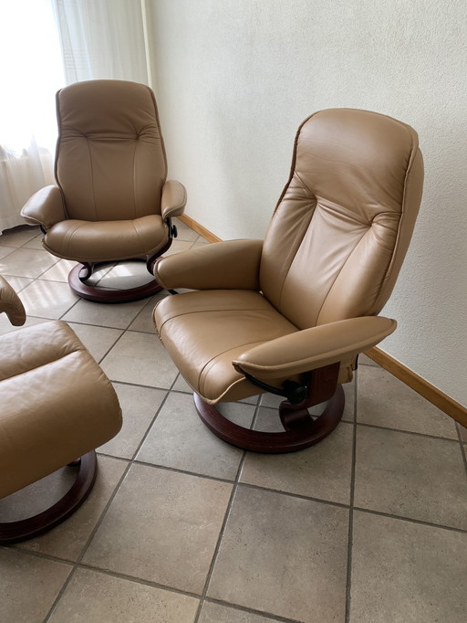 2x Ekornes Relaxsessel + Fußhocker