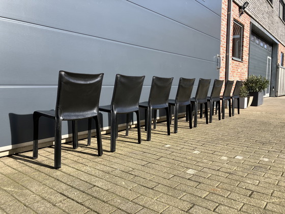 Image 1 of 8X Cassina Cab Stühle Mario Bellini In Schwarz Sattel Leder